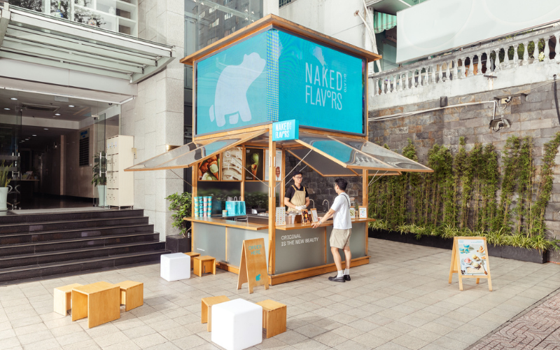 Kiosk Gelato Naked Flavors: Điểm Đến "Thong Thả" Giữa Lòng Sài Gòn 1 Kiosk Naked Flavors ghi điểm với thiết kế xinh xắn, mở cửa từ 14:00 đến 22:00 hàng ngày