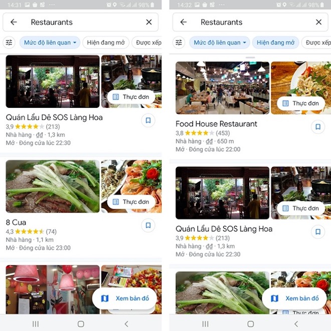 Người dùng đang có xu hướng tìm kiếm các quán ăn trên google maps
