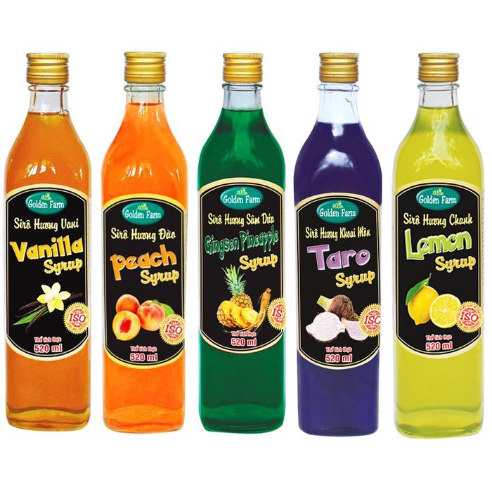 Syrup vị trái cây Golden Farm, thương hiệu syrup pha chế nổi tiếng tại Việt Nam, giá trẻ phù hợp với quán nhỏ cần tiết kiệm chi phí.