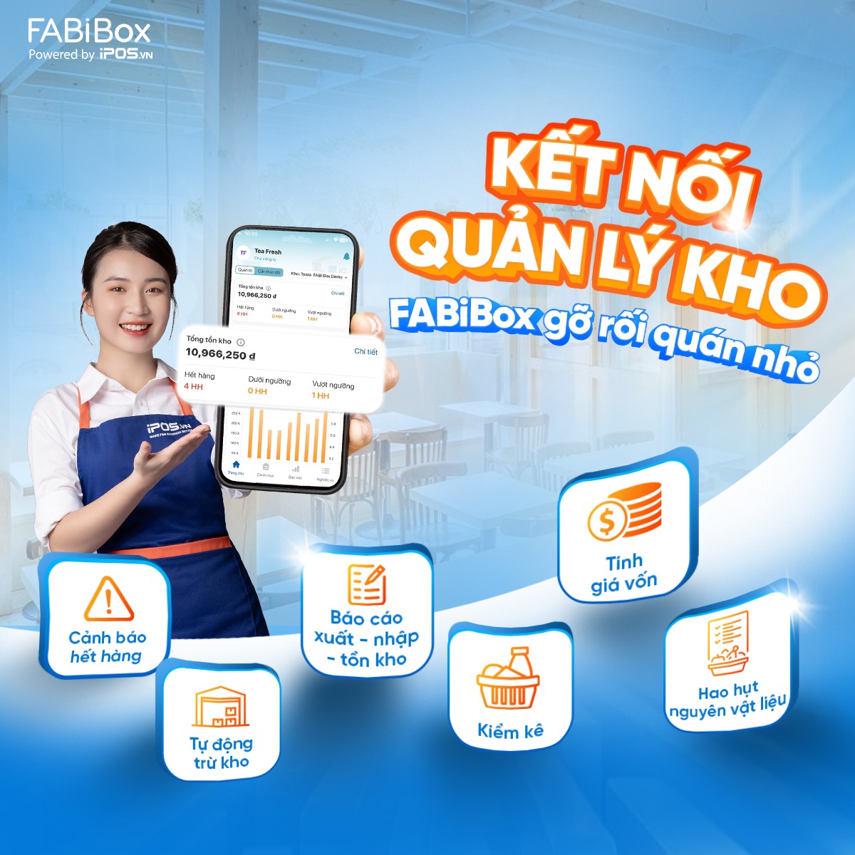 Phần mềm quản lý kho FABiBox giúp chủ quán kiểm soát linh hoạt quá trình vận hành quán