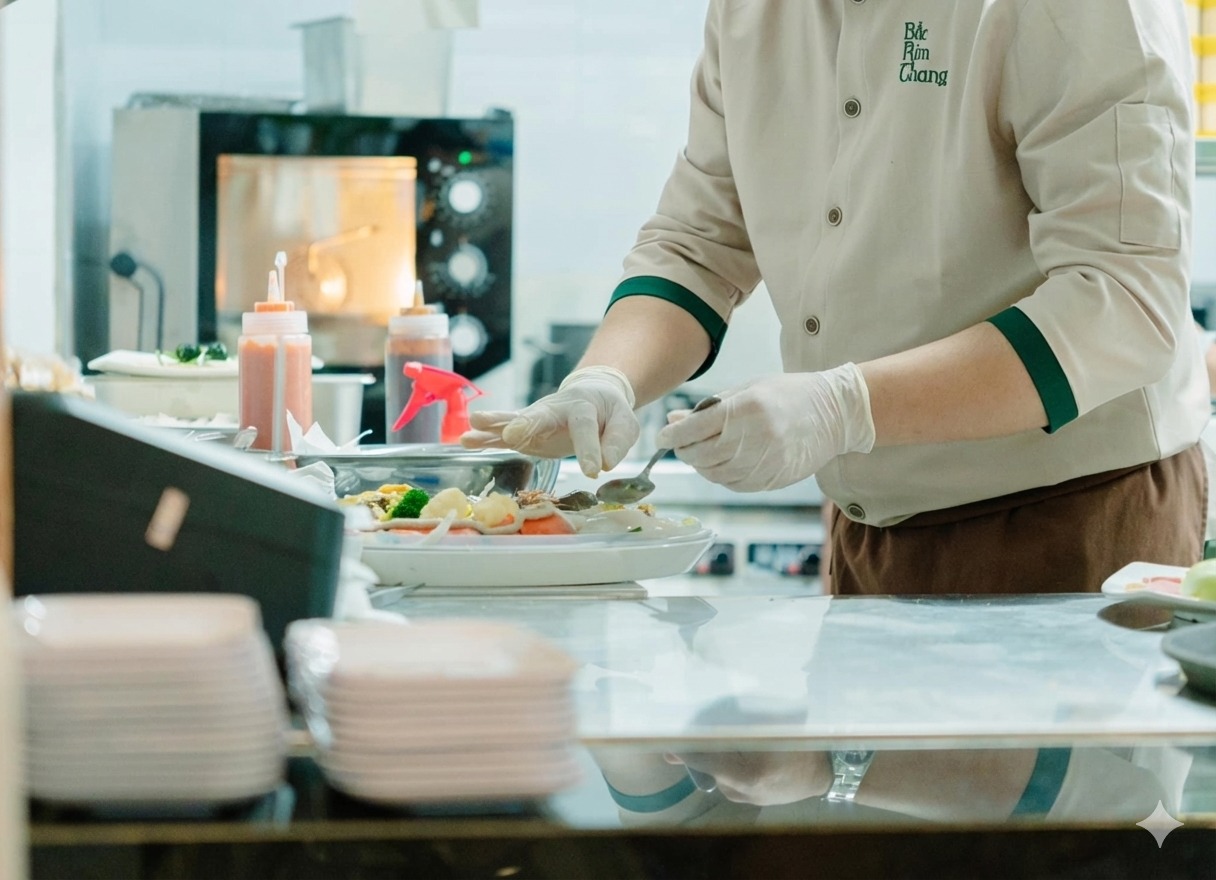 Nguyên liệu chọn lọc được sơ chế qua đôi bàn tay tài hoa của các đầu bếp ở Bắc Kim Thang